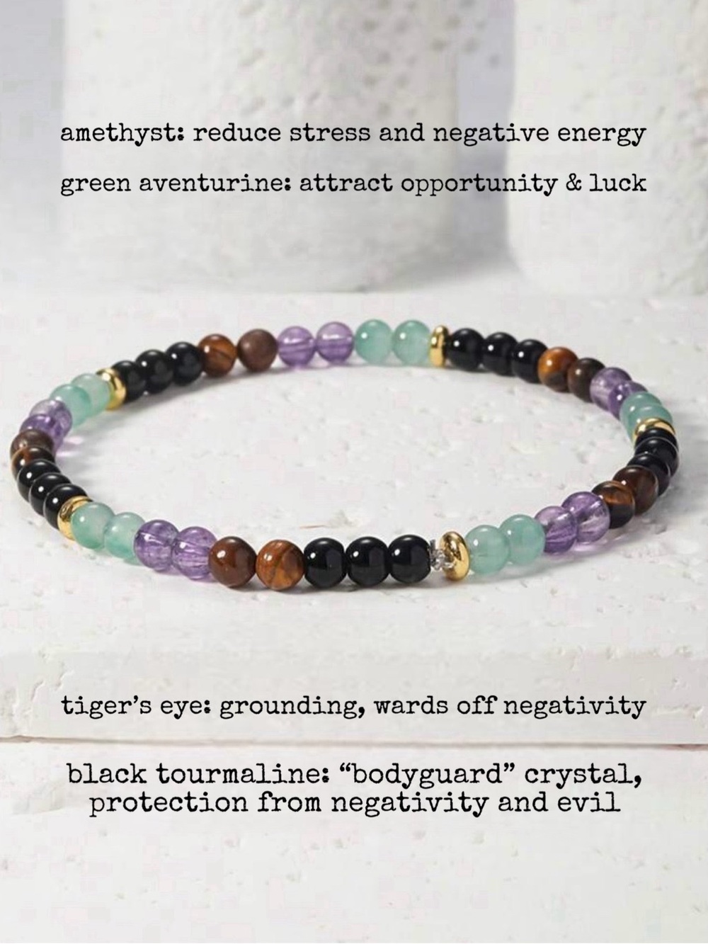 Bohemian Stone Beaded Bracelet Amethyst, Tourmaline, Aventurine, Tiger’s Eye NEW - Picture 2 of 3